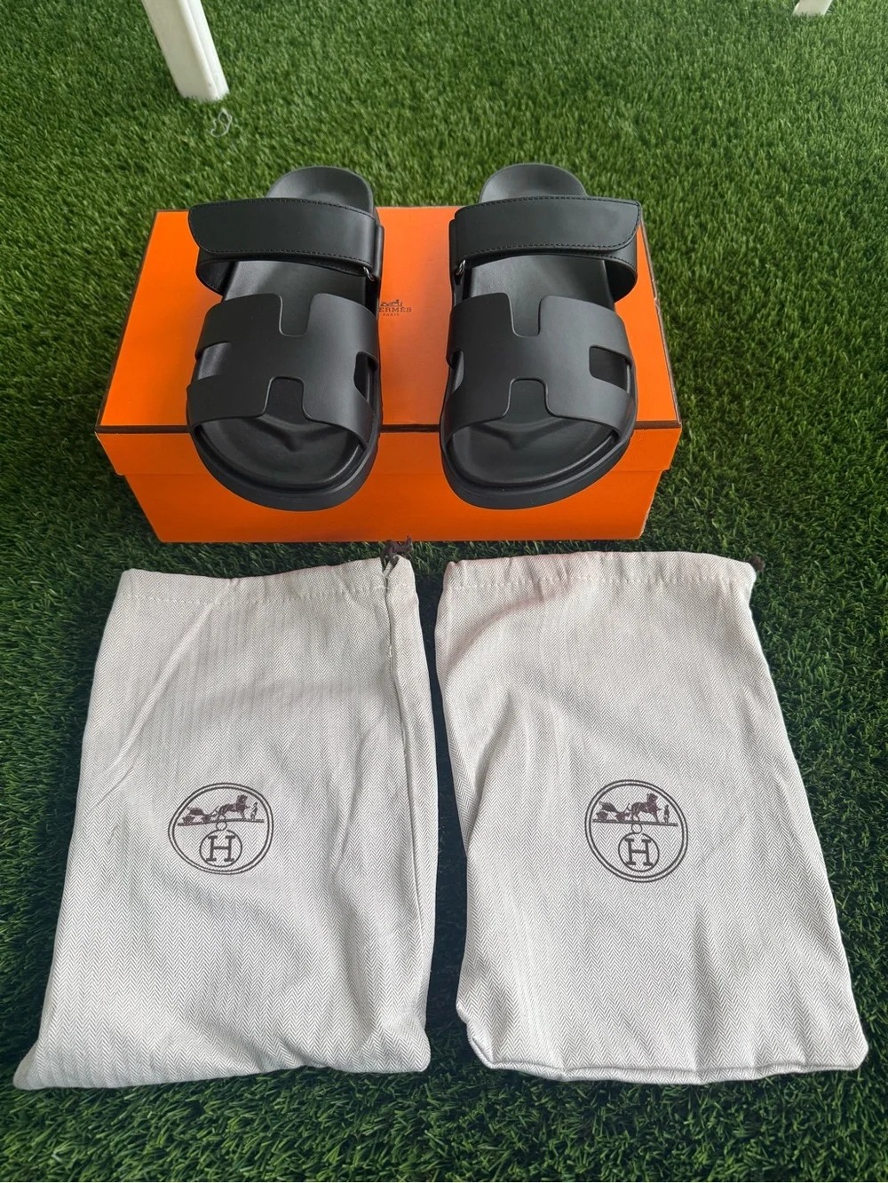 Hermes Black Oran Slide Sandals